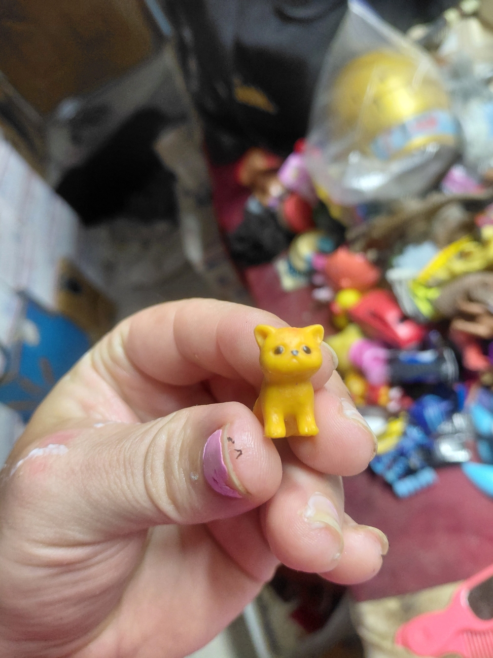 Yellow Mini Cat Figurine Toy - Pocket-Sized Playset Accessory